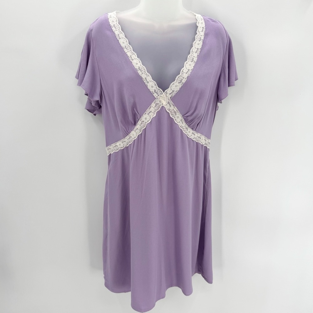 Old Navy Dress Womens L Purple Wisteria Lace Trim Crepe Mini Fit & Flare NWT